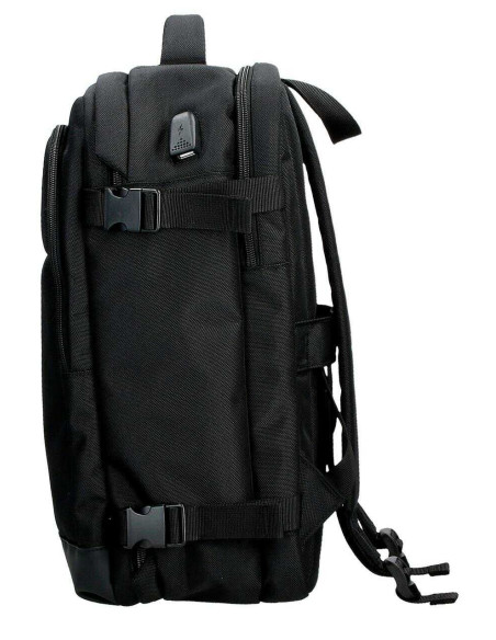 MOVOM Buster Mochila de Cabina para Portátil 15,6" Negro 25x40x17 cms Poliéster y Piel Sintética 17L