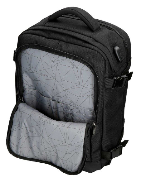 MOVOM Buster Mochila de Cabina para Portátil 15,6" Negro 25x40x17 cms Poliéster y Piel Sintética 17L